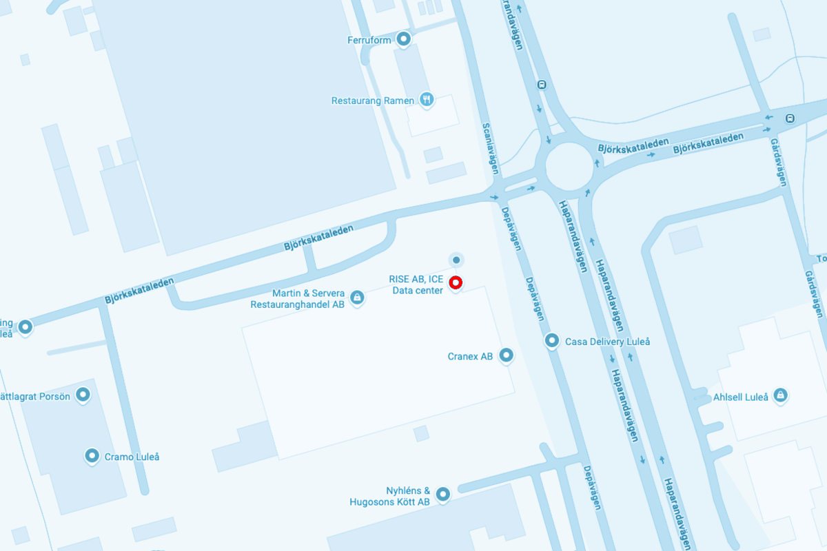 Map showing ICE Data Center at Björkskataleden 112, Luleå